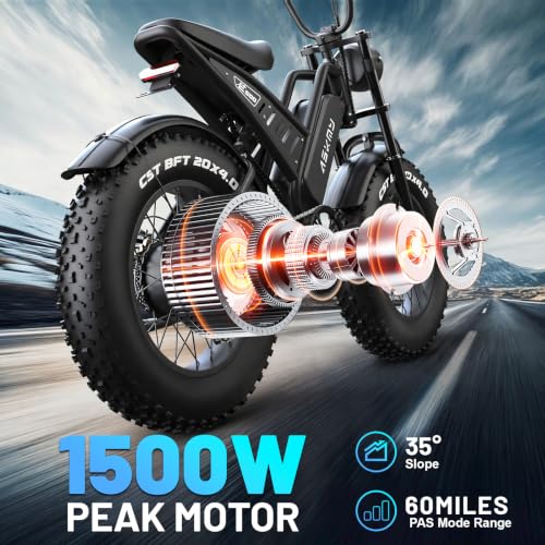 Electric Bike for Adults, 20 Inch Fat Tire Ebike with 1500W Peak Motor, 48V 15AH Removable Battery, 40-60 Miles PAS Range, Dirt E Bike for Mountain, Sand, Road, Beach, Snow and Daily Commuting