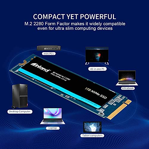 INLAND Premium 1TB SSD 3D TLC NAND M.2 2280 PCIe NVMe 3.0 x4 Internal Solid State Drive, Read/Write Speed up to 3100MB/s and 2800MB/s, 1600 TBW