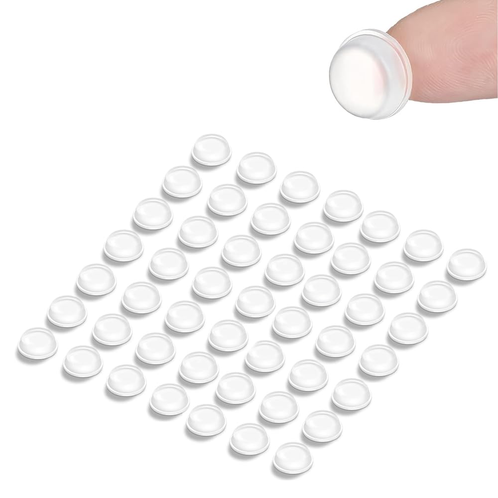 50 Clear Soft Close Pads | Small Silicone Rubber Bumper Pads | Self Adhesive Furniture Coaster Feet | Anti Door Slam | Cupboard Door Stoppers