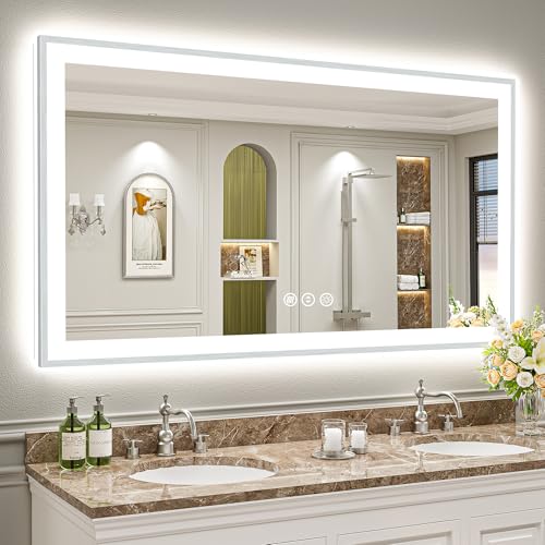AWANDEE Inch Brushed Nickel LED Bathroom Mirror