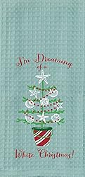 See Kay Dee Designs H0583 Holiday White Christmas Tree Embroidered Waffle Towel Details