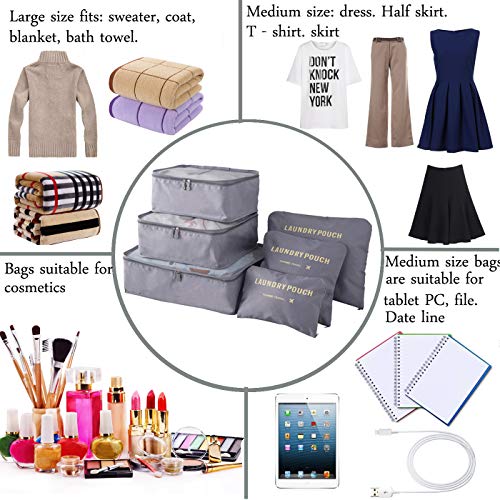 M-jump 6 Set Travel Storage Bags Multi-functional Clothing Sorting Packages, Travel Packing Compression Pouche, Luggage Organizer Pouch (grey) - Thumbnail 3