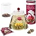 Teabloom Christmas Flowering Tea Gift Set - Stovetop Safe Glass Teapot with Removable Loose Leaf Tea Glass Infuser (34 oz) - 12 Heart-Shaped Blooming Tea Flowers Included