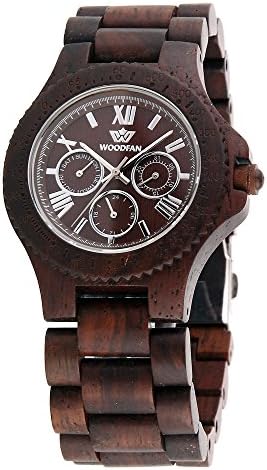 WOODFAN Mens Wood Watches Date Time 24hours with Round Multi-Eyed Quartz Wooden Wrist Watch Nice Present