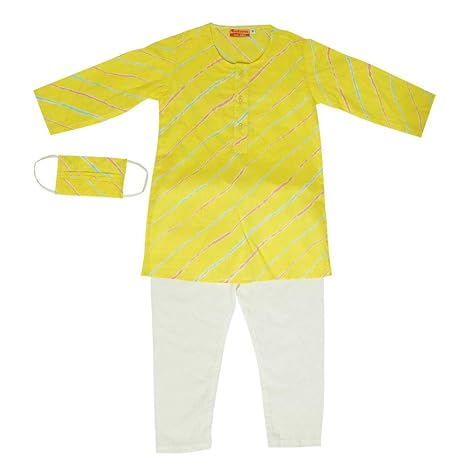 Exclusive from Jaipur By Hopscotch Boys Cotton Frill All Over Printed Top And Pyjama Set in Yellow Color