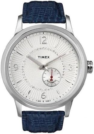 Timex Unisex T Serie Classic automático con cristal incrustado de color blanco esfera azul correa de piel t2 N351