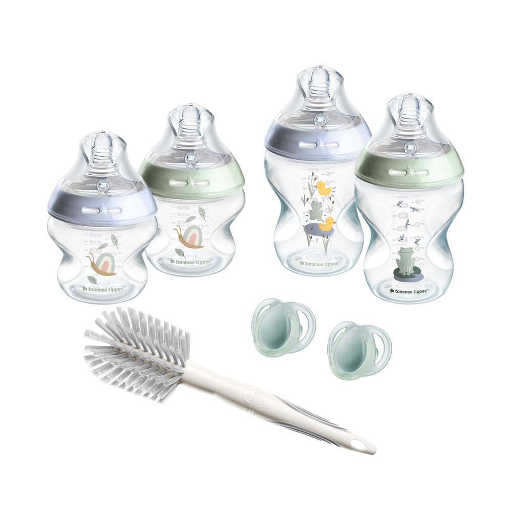 Tommee Tippee Natural Start Newborn Starter Set, 150ml and 260ml Anti-Colic Baby Bottles with Slow Teat Included, Slow & Medium-Flow Breast-Like Teats for a Natural Latch, Self-Sterilising, Blue