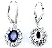 Sterling Silver Earrings Snowflake Flower Blue Sapphire & White Cz Leverback Dangle Earrings for Women
