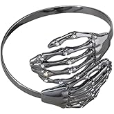 Skeleton Hand Halloween Bangle Cuff Bracelet for Women Men Cubic Zirconia Crystal Skull Adjustable Open Cuffs Wrap Wrist Bracelets Punk Holiday Festive Party Jewelry Gifts for Mother Custome Accessory