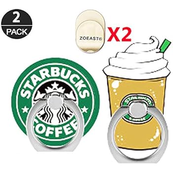 ZOEAST(TM) 2 Pack Phone Ring Grip Mocha Coffee Cappuccino Macchiato Universal 360° Adjustable Holder Car Desk Hook Stand Stent Mount Kickstand Compatible with iPhone X Plus Samsung (2pcs Star)