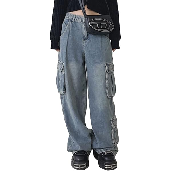Womens High Waisted Baggy Jeans Y2K Wide Leg Denim Pants Y2K