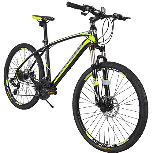 Mountain Bike 24 Speed 26″ Bicycle for Men and Women with Aluminum Alloy Frame and Integrated Customized Rear Hook Claw – F/R Brakes – Shimano Drivetrain Road Bicycles (Black-Green, 24 Speed)