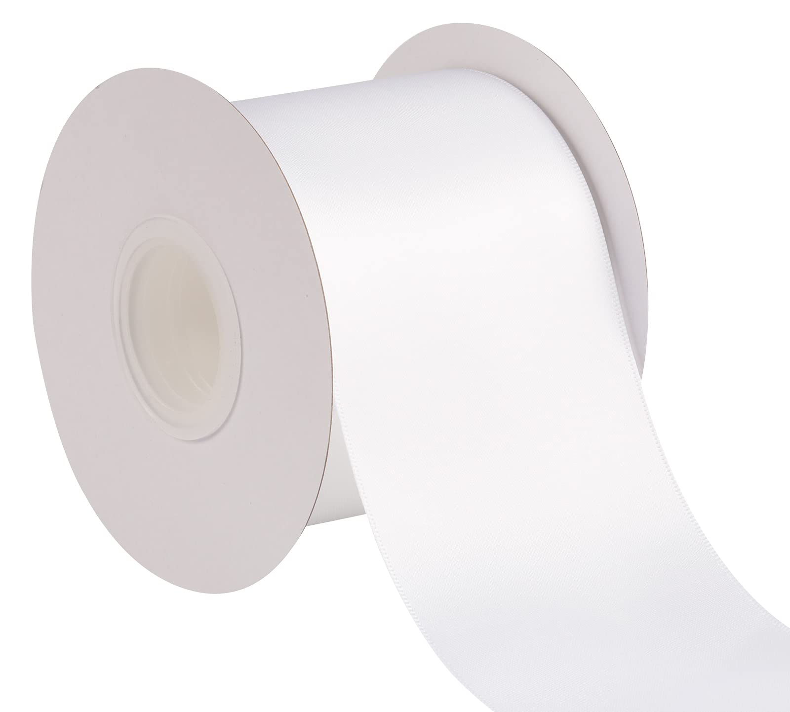 Joycrosso 75mm Double Faced Satin Ribbon 22 Meters-Roll Set for Chair Sash Gift Wrapping Party Favor Home Decoration Craft Supplies, White