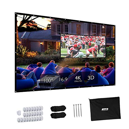 Projector Screen, JUST Upgraded 100 inch 4K 16:9 HD Portable Projector Screen, Premium Indoor Outdoor Movie Screen Anti-Crease Projection Screen Foldable Screen for Home Theater Backyard Movie