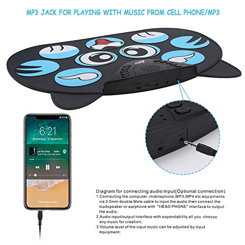 Lujex Portable Electronic Drum,9 Keys Electric Drum Pad Foldable Roll Up Portable Drum Practice Best Birthday and Christmas Gift for Kids (No Speaker and Battery) - Thumbnail 3