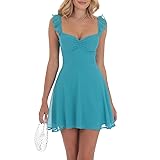Women Summer Ruffle Sleeve Mini Dresses Solid Color