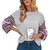 XYJD Lente en zomer dames ronde hals stiksels gestreepte casual lange mouwen trui losse top trui trui T-shirt vrouwen