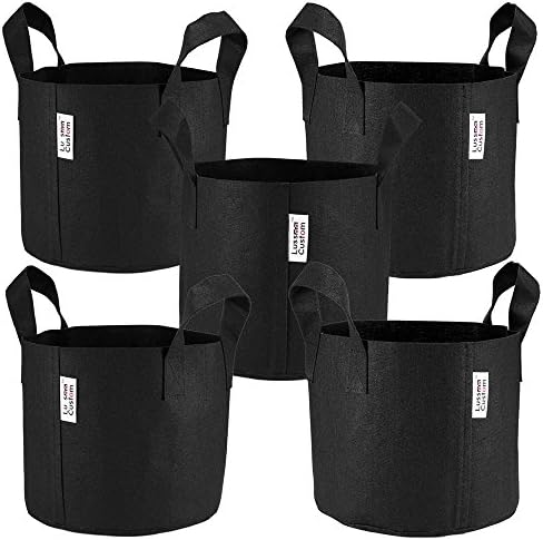 5-Pack 15-Gallon Felt Grow Bags by Luss Custom Reusable Aeration Fabric Pots with Handles (Black)