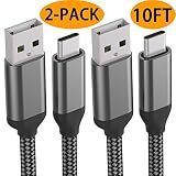 USB C Cable,10FT 2PACK,Fast Charging,Long,Nylon,Charger Cords for Samsung Galaxy S10e S10 S9 Plus,Note 10 9,A10e A20e A20 A30 A40 A50 A70 A80,LG G8X G8 G7 V50 V40 V30 ThinQ Stylo 5 4,Moto Z4 Z3 G7,ZTE