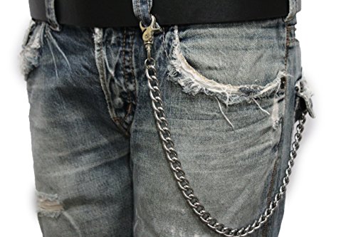 TFJ Men Wallet Chain Biker Fashion Jeans Keychain Classic Links Basic Plain Silver