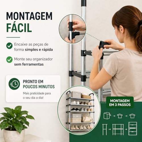 Sapateira Vertical em Alumínio, Preta | 9 Prateleiras, Para 27 Pares