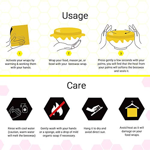 Beeswax Wrap, BEAUTLOHAS. Reusable Food Wrap - PataBee Reduce Plastic to Zero Waste - Organic, Sustainable, Eco-Friendly and Biodegradable Storage Wraps (1 Large, 2 Medium, 1 Small)