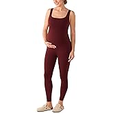 MOMANDA Maternity Jumpsuit Workout Romper for Pregnancy Seamless Leggings Bodysuit Sleeveless Square Neck Tank Top