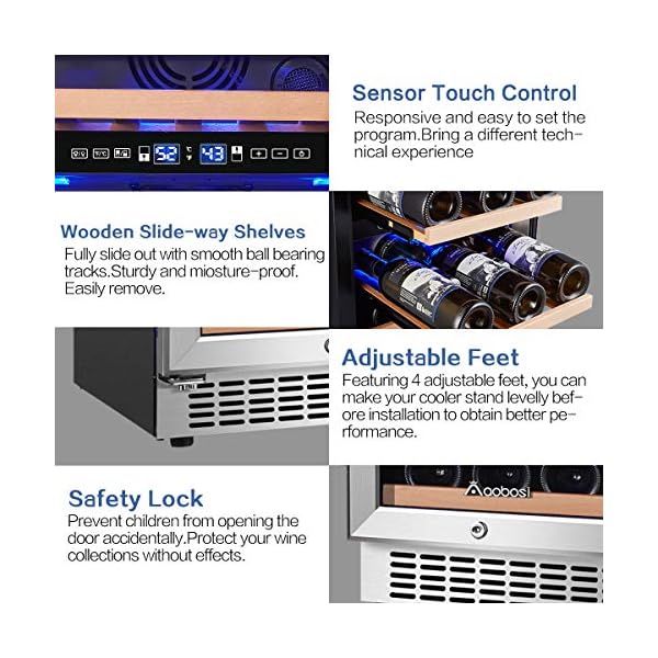 Wine-Cooler-Dual-Zone-Aobosi-15-inch-30-Bottle-Wine-refrigerator-Built-in-or-Freestanding-with-Fashion-Look-Quick-and-Silent-Cooling-System-Double-Layer-Tempered-Glass-Door-Front-Ventilation