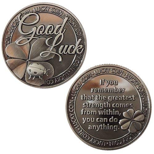 QUEAMBLER Lucky Coin Good Luck Sentimental Good Luck Coins Engraved Message Keepsake Gift Set Charm