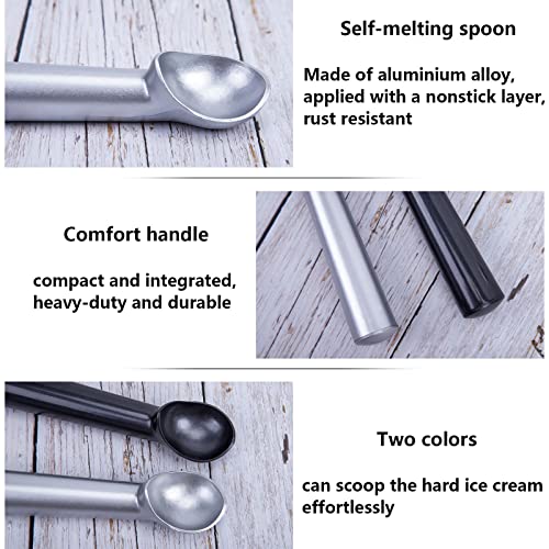 HAKACC Ice Cream Scoop, 2PCS Nonstick Anti-Freeze Ice Cream Scooper 18cm Long One Piece Aluminum Design Dishwasher Safe