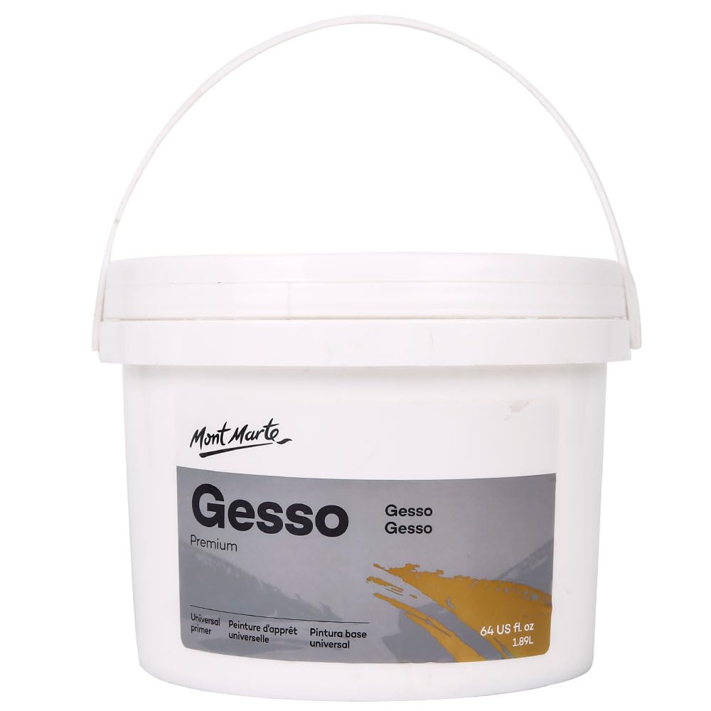 MONT MARTE Premium Gesso Universal Primer 1.89L (64oz), Suitable for Acrylic Paint, Oil Paint, Colour Pencils, Pastels, Graphite and Charcoal