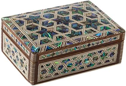 Leolana Egyptian Mother of Pearl &amp; Paua Shell Inlaid Premium Handmade Jewelry Box (4.5"x3.5")