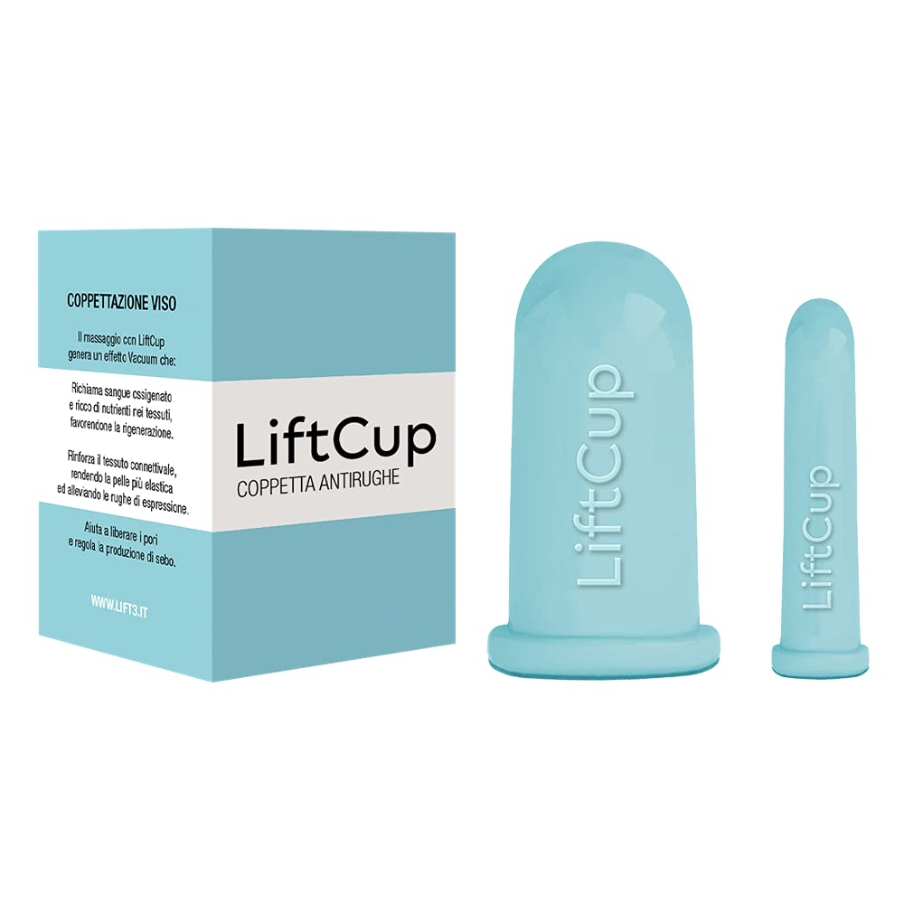 LiftCup 2 Anti-Wrinkle Cups = Face Cup + Lip Cup and Eye Contour/Original Shape Anti Bruising in Hypoallergenic Medical Silicone.
