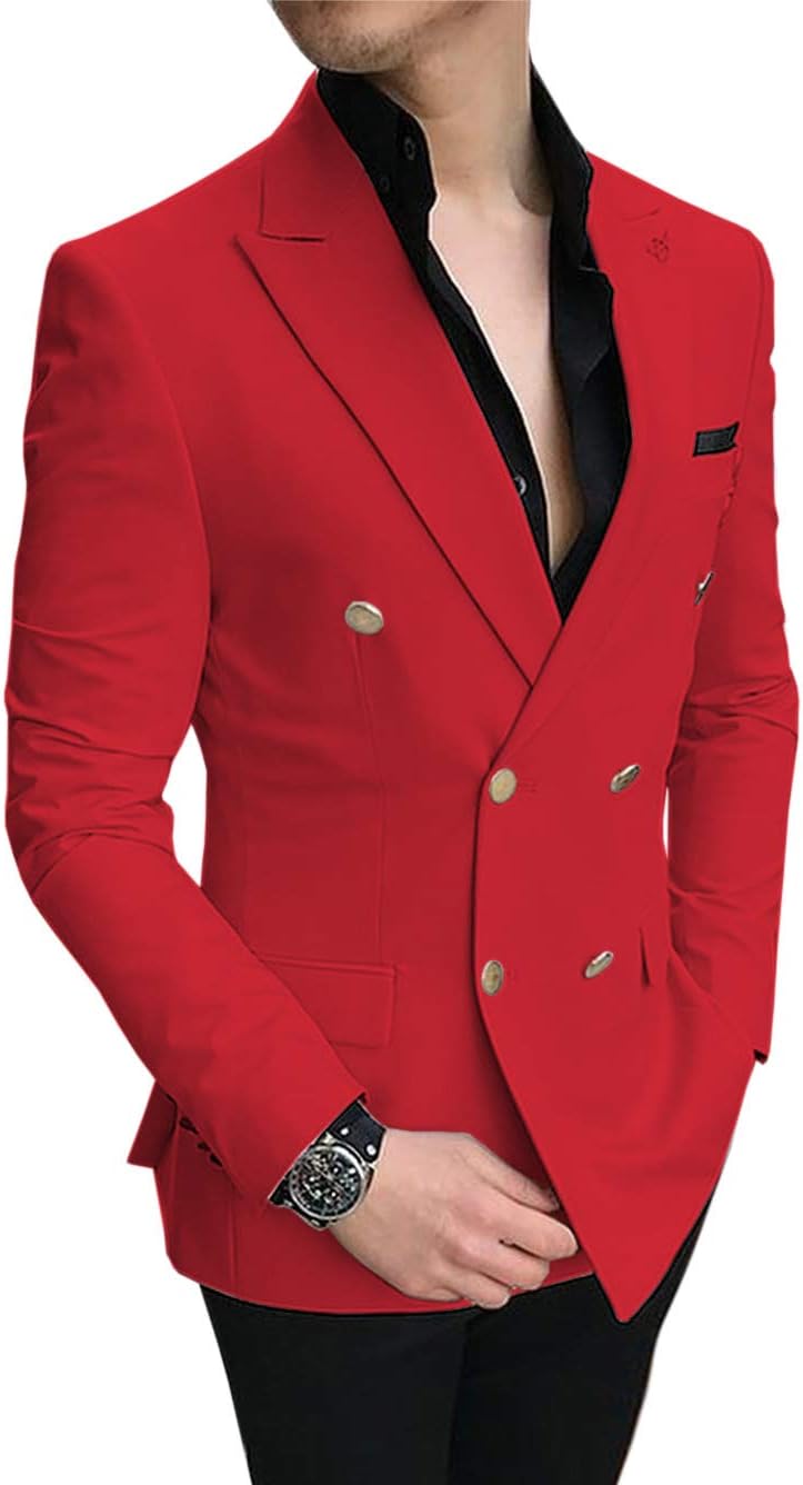 Formal Men's Suit Jacket Slim Fit Double Breasted Mens Suits Tuxedo Blazer for Wedding Groomsmen(Jacket)