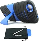 For BLU Life View L110 Rugged Arched Hybrid Kickstand Phone Cover Case with Stylus Pen and ApexGears (TM) Phone Bag (Black Blue)