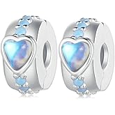 MEETCCY 2pc Clip Spacer Charms Bracelets for Women 925 Sterling Silver Blue White Crystal Clip Lock Spacer Stopper Charm Bead for Bracelet
