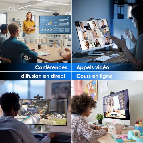 VIZOLINK W4DS PRO Webcam 4K Pour PC, 30FPS UHD, Autofocus Réduction de Bruit Plug Play Couvercle de Confidentialité Compatible Zoom/Teams/Switch2/PC/Mac/Linux Pour Visioconférence, Streaming et Gaming