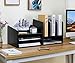 PAG Wood Desktop File Organizer Office Phone Stand for Desk Adjustable Desktop Shelf Mail Sorter Paper Magazine Holder Rack, Black
