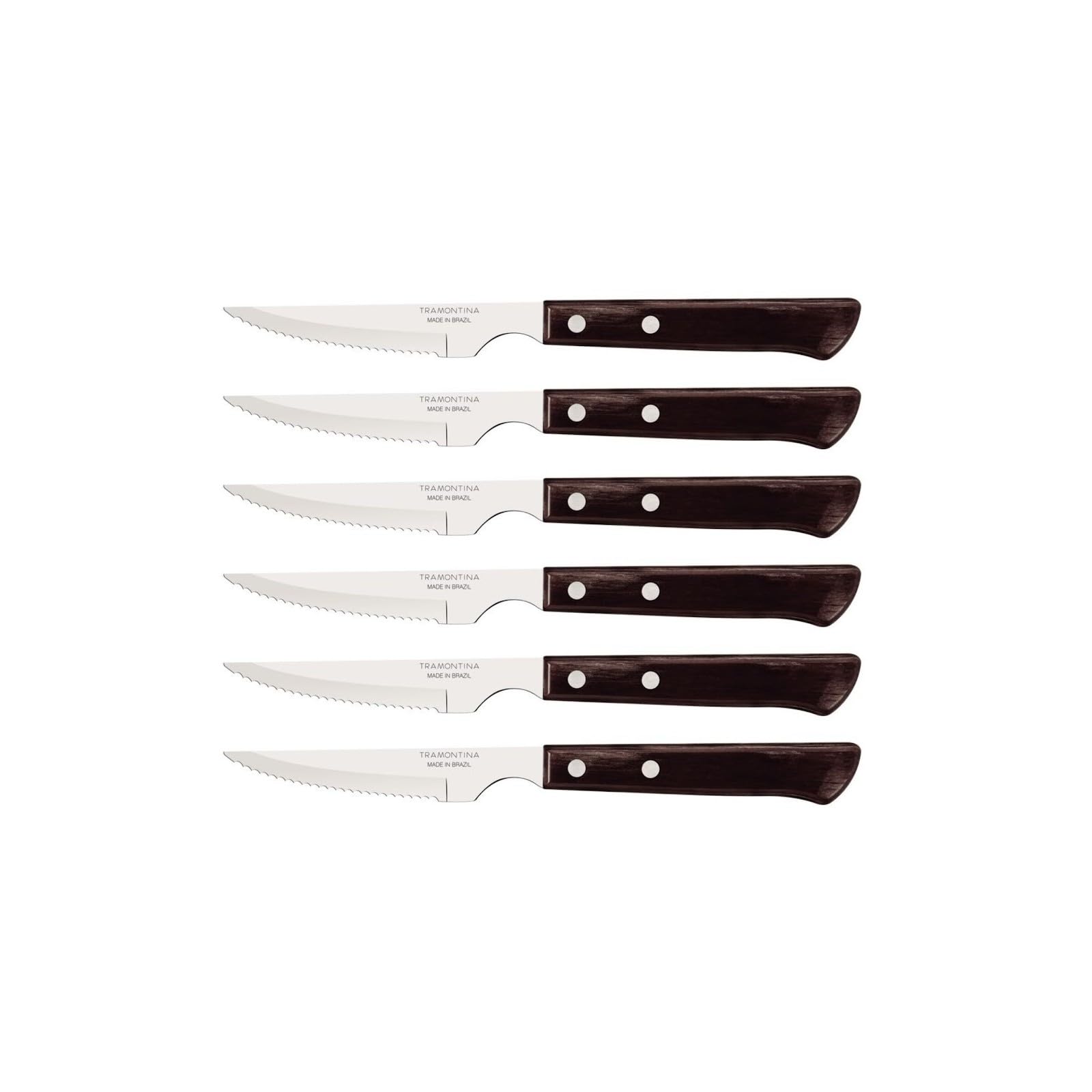 Tramontina Steak Knives Set of 6, Sharp Knife with Wooden Handle, ‎Camping, Kitchen, Rustic, Dishwasher Safe, 29899173