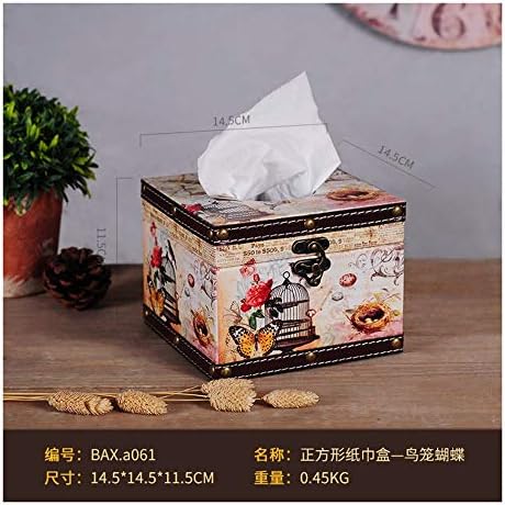 SHUCHANGLE Tissue Box Holder Tissue Box Cover Holder Square Shape Vintage Style Leather Bird Cage Butterfly Pattern Kleenex Napkin Holder For Home Living Room