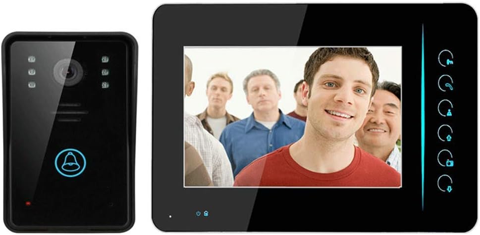 WDFB Smart Wireless doorbell Wireless Video Intercom Doorbell Home Unlocking Photos Night Vision Monitoring Intercom System 7 Inch Screen (Color : Black)