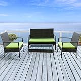Merax 4-piece Outdoor PE Rattan Wicker Sofa and Chairs Set Rattan Patio Garden Furniture Set