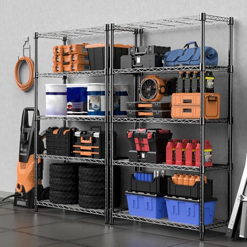 M MZG Heavy Duty Metal Shelving Unit with 5 Levels, up to 567 kg, Adjustable Shelves for Garage, Workshop and Warehouse, Studio, Black, 35 x 60 x 159 cm