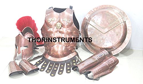 MEDIEVAL SPARTAN COPPER 300 HELMET W/ RED PLUME MUSCLE ARMOR