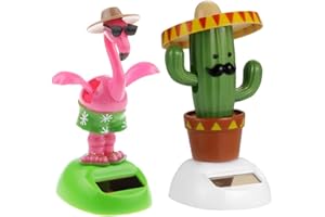 KODORIA 2pcs Solar Powered Car Toy Animal Solar Powered Dancing Dolls Dancing Cactus Crane Home Car Ornament Kids Toys Gifts