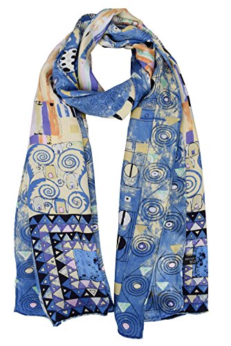 ELEGNA Women 100% Silk Art Collection Scarves (Gustav Klimt - Fregio_Stoclet)