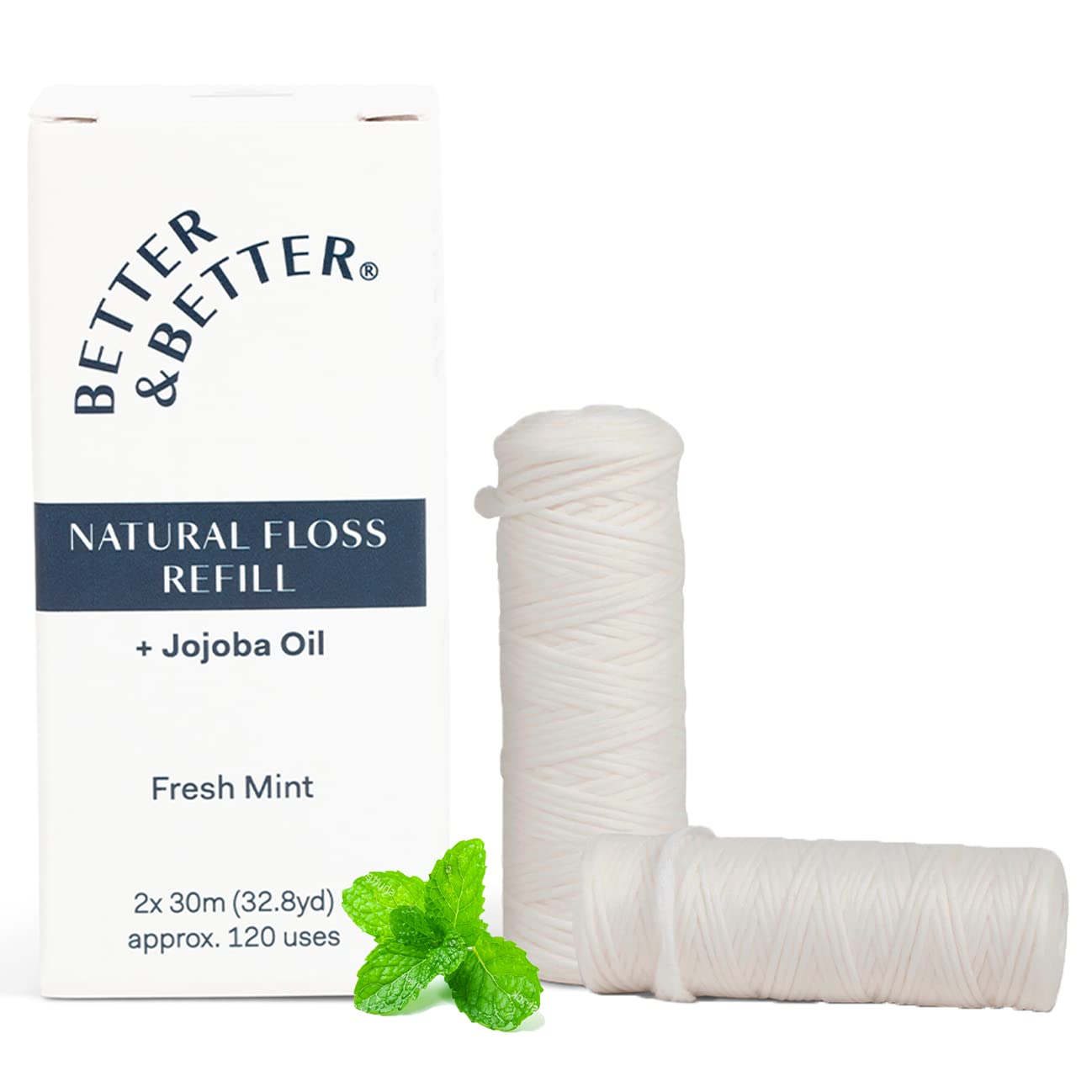 Photo 1 of Better & Better Natural Dental Floss Refill Pack | Waxed & Zero Plastic Oral Care - 100% Plant-Based, Vegan, Eco and Non Toxic Dental Floss, 2 Spools