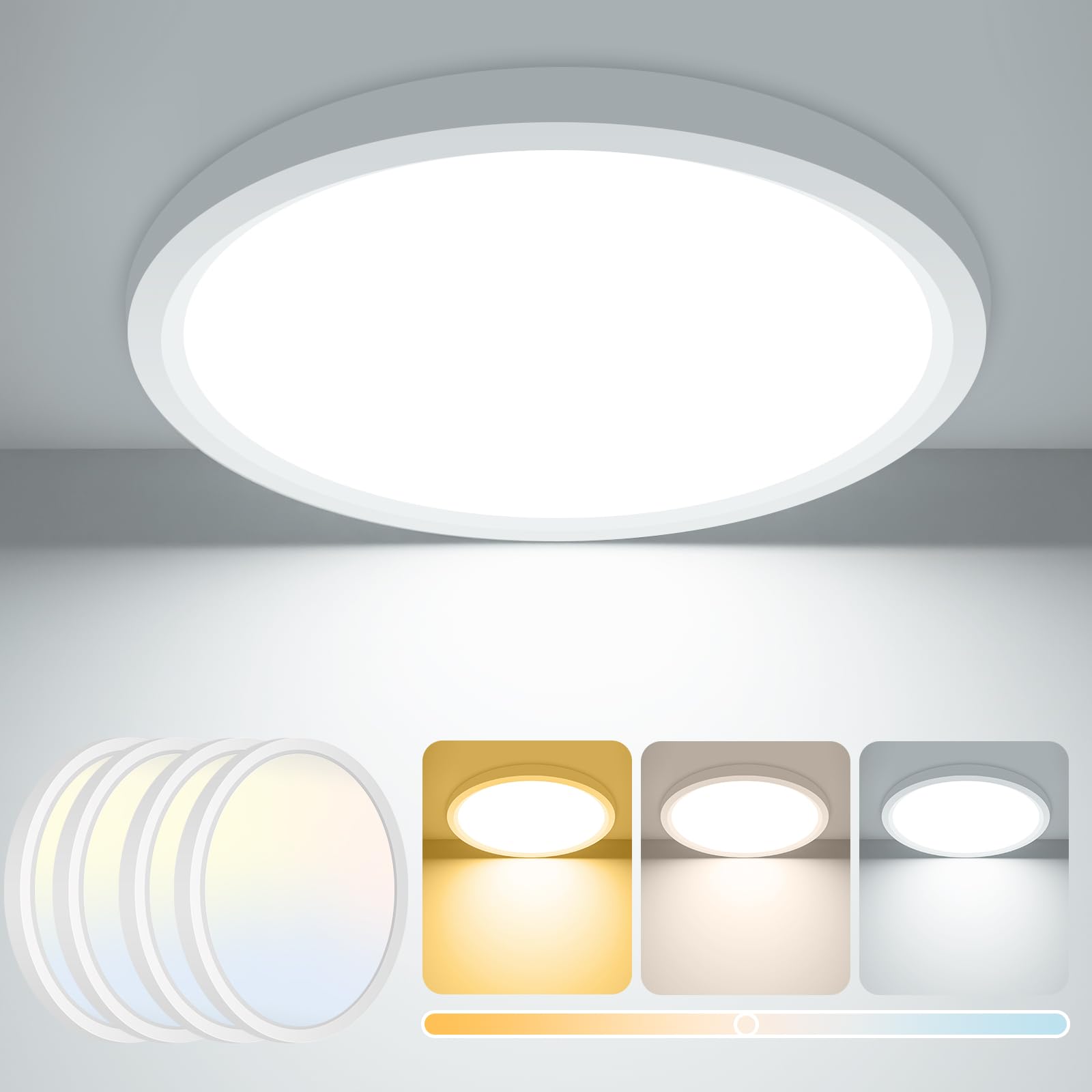 [ 4 Pack] 15W 1800LM LED Ceiling Light, Bathroom Lights Ceiling 3000K/4000K/6500K, IP44 Waterproof, Ultra Thin Round Flush Ceiling Light for Bedroom,Kitchen, Living room,Toilet,Utility Room 18cm