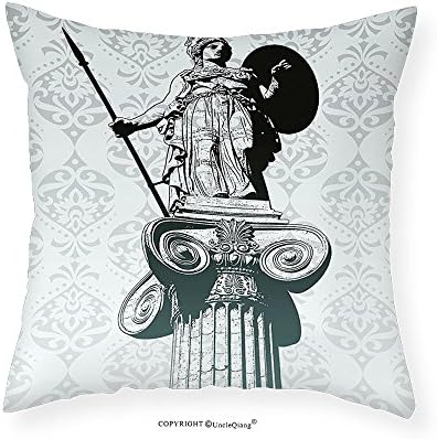 VROSELV Custom Cotton Linen Pillowcase Sculptures Decor Statue of Athena on Pillar Baroque Background Ancient Greek Mythology Hellenistic Monument Bedroom Living Room Dorm Decor Black 12"x12"