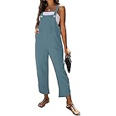 AMEBELLE Women's Sleeveless Cotton Linen Overalls Rompers Baggy Wide Leg Jumpsuits(1450-Cyan-XXL)